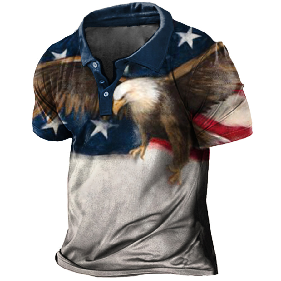 

Men's Vintage American Eagle Print Polo Neck T-Shirt