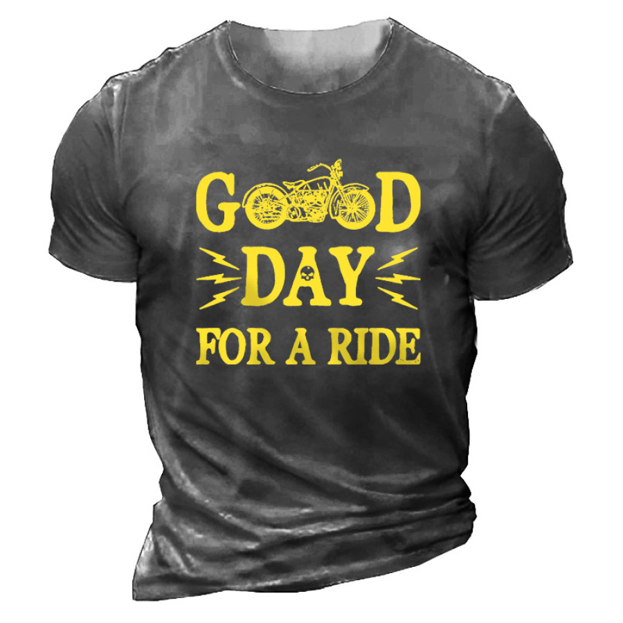 Men's Motorcycle Good Day For A Ride Print Cotton T-Shirt