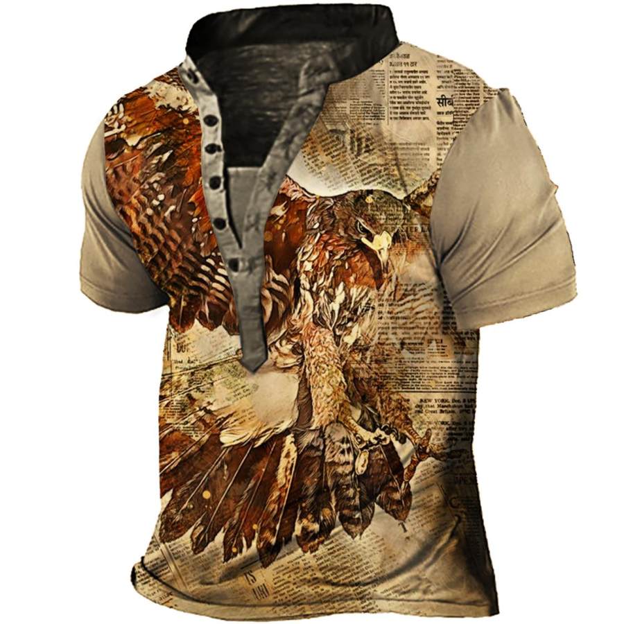 

Men's Vintage Eagle Print Henley T-Shirt