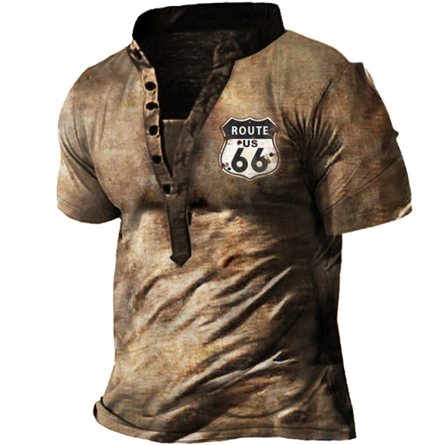 

Route 66 Vintage Print Men's Henley T-Shirt