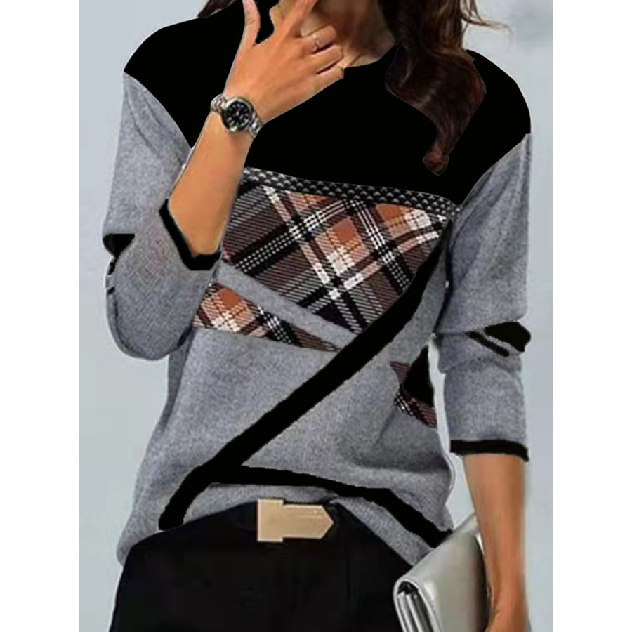 

Color Block Print Crew Neck Long Sleeve T-Shirt