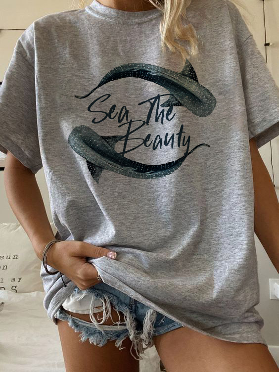 Women's Shark Sea The Chic Beauty Print Loose T-shirt