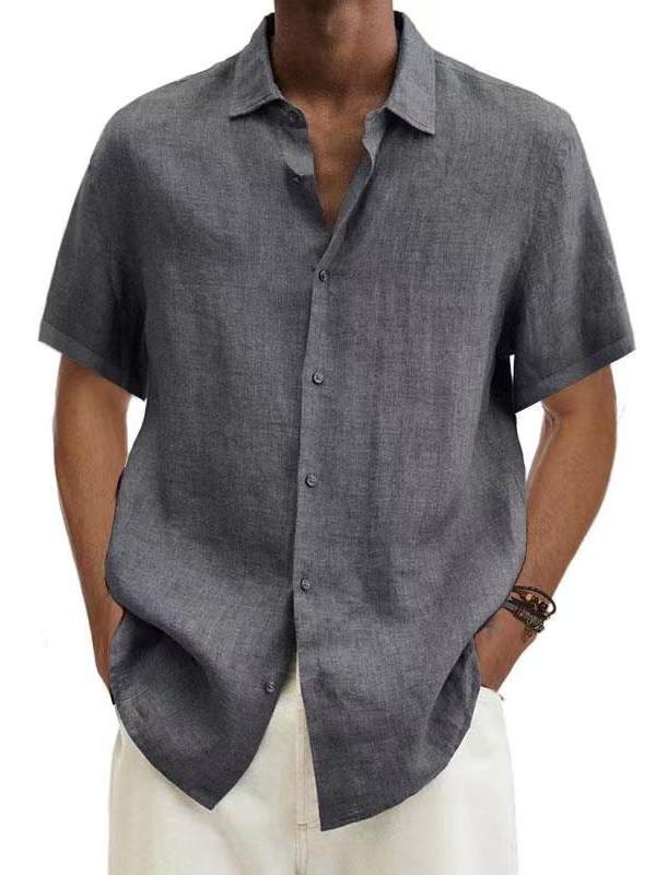 Men's Casual Short Sleeve Cotton Linen Shirt