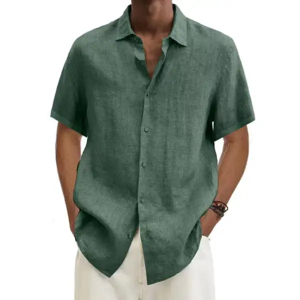 Men's Casual Short Sleeve Cotton Linen Shirt - Honeylop.chimpone.com 