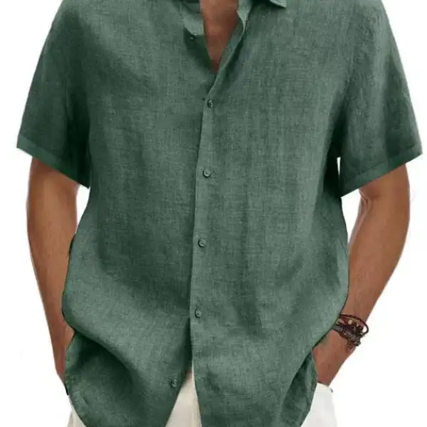 Men's Casual Short Sleeve Cotton Linen Shirt - Kalesafe.com 