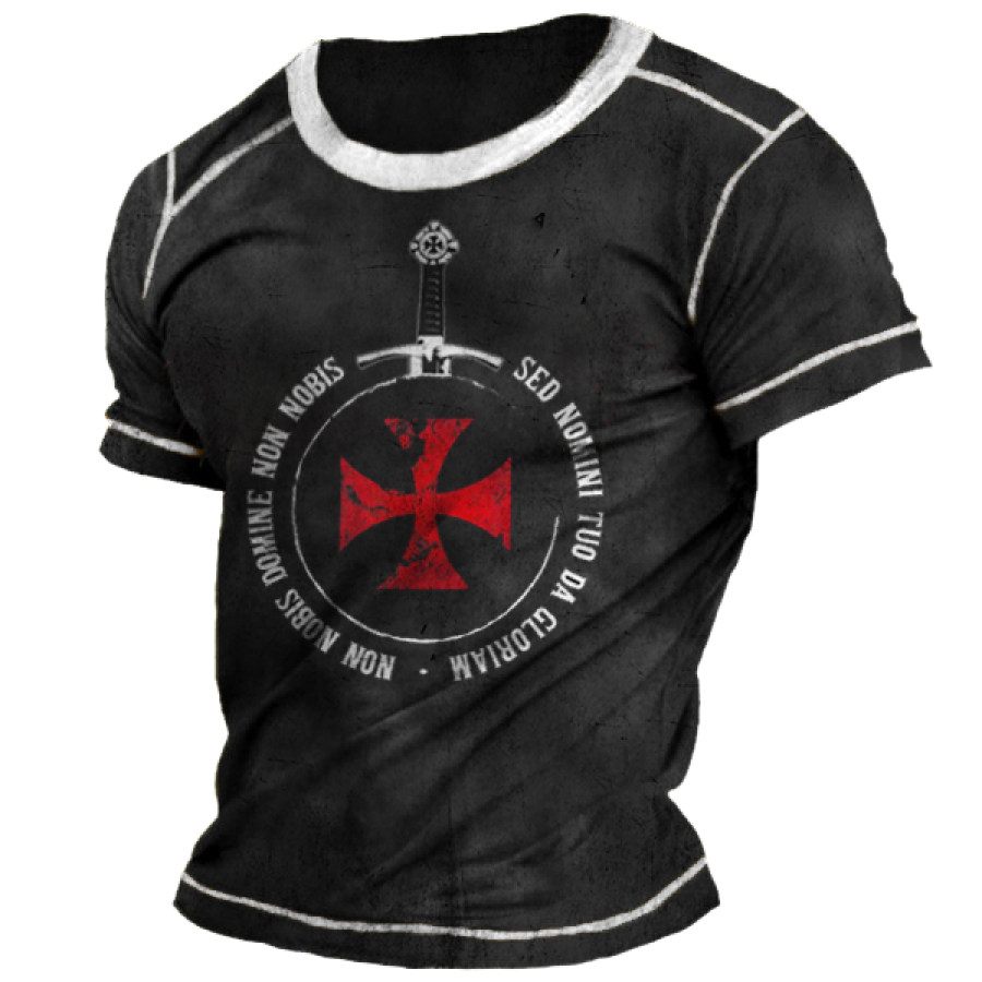 

Epic The Knights Templar Motto Sword Print Men T-Shirt