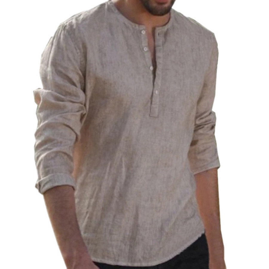 

Men's Vintage Henley Collar Long Sleeve Casual Shirt
