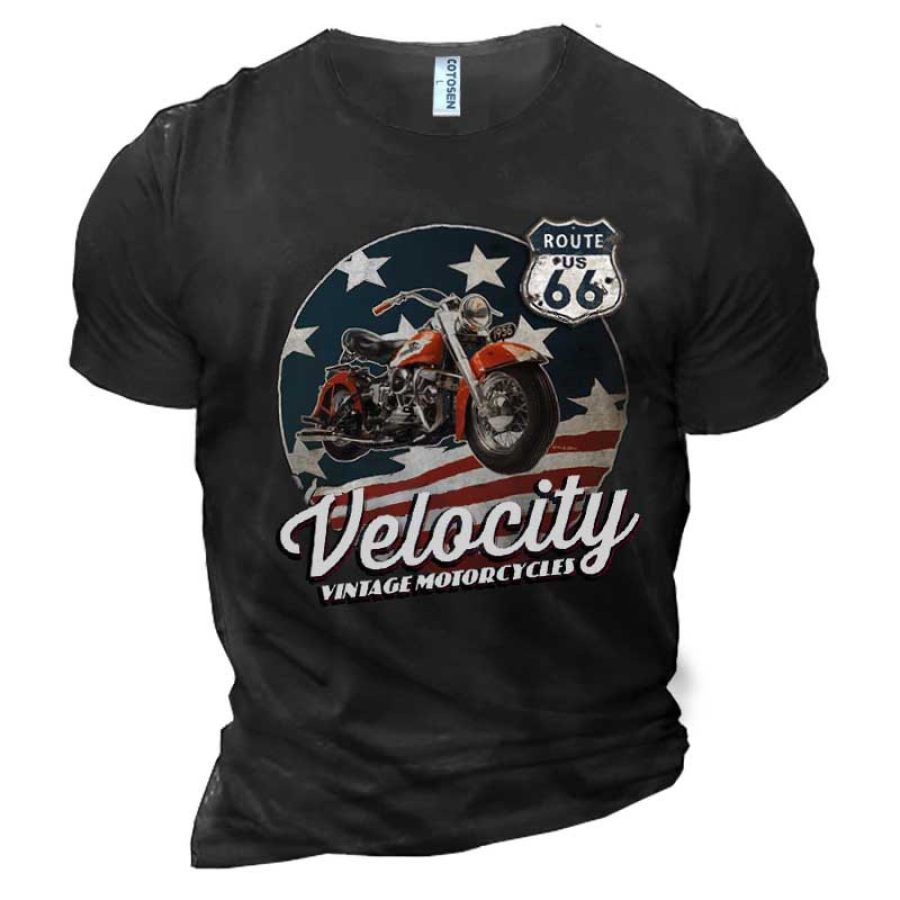 

Velocity Men's Route 66 American Flag Motorcycle Graphic Print T-Shirt