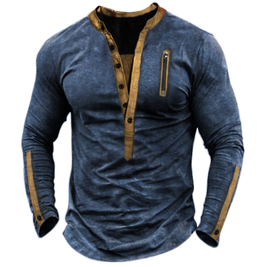

Men's Outdoor Training Cuff Colorblock Long Sleeve Henley T-Shirt
