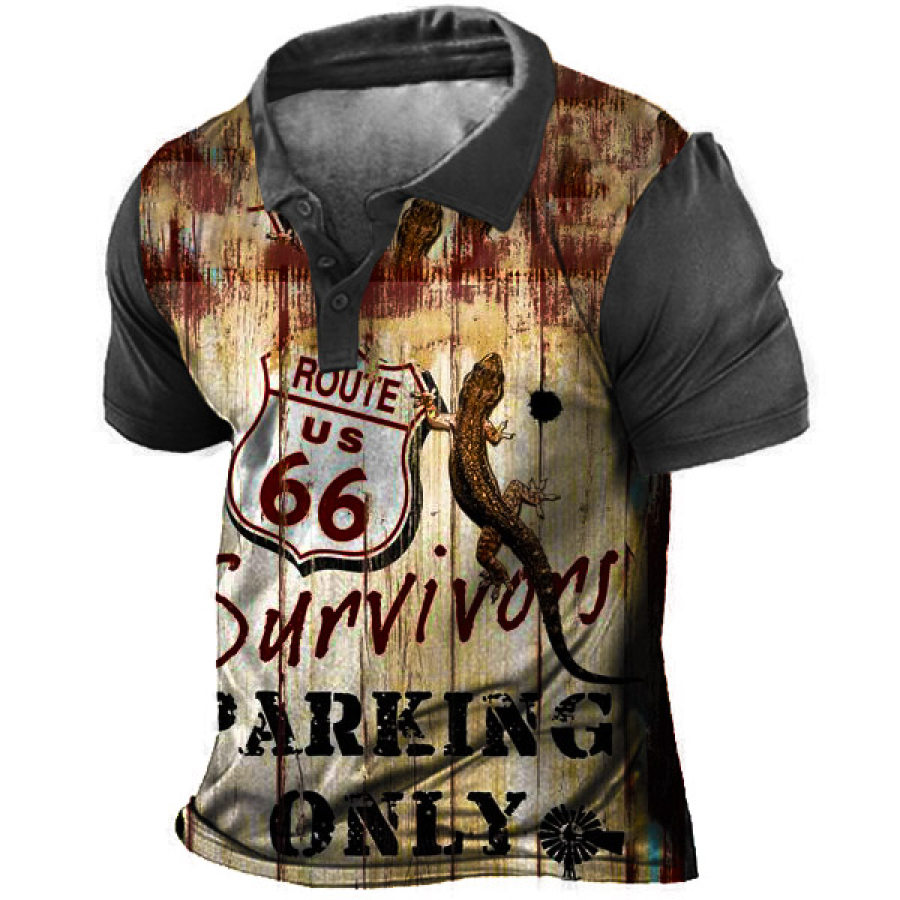 

Men's Outdoor Route 66 Gecko Print Polo T-Shirt