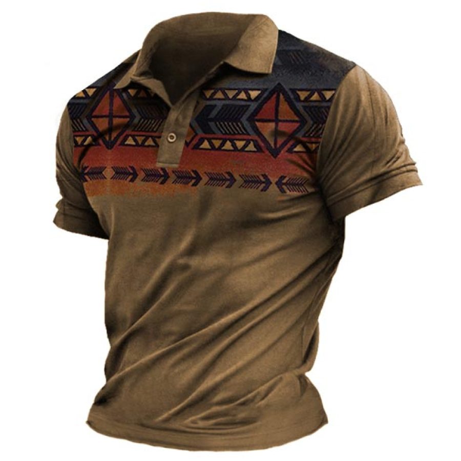 

Men's Vintage Ethnic Graphic Print Polo Shirt