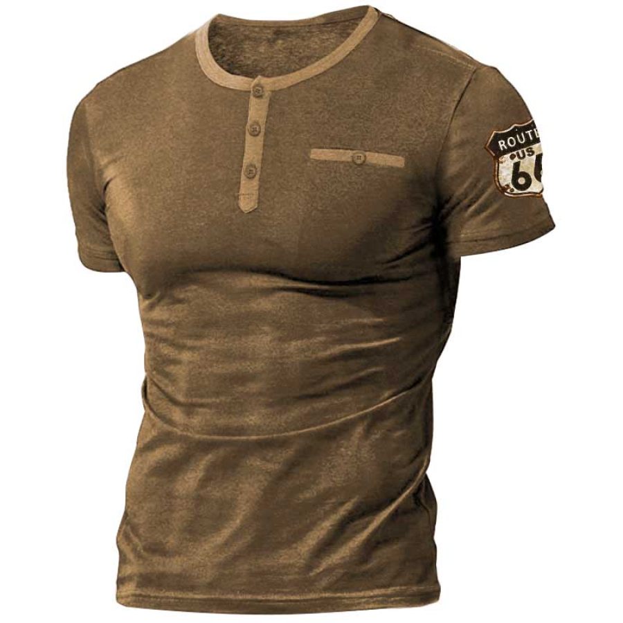 

Men's Route 66 Graphic Print Henley T-Shirt