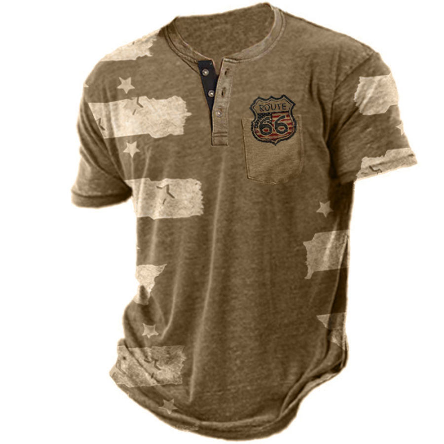

Men's Route 66 American Flag Print Henry T-Shirt