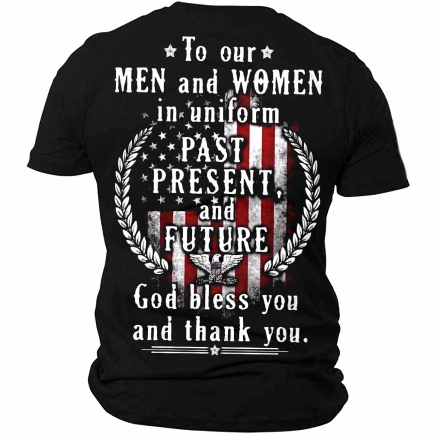

To Our Men And Women Uniform Men's American Flag Graphic Print T-Shirt