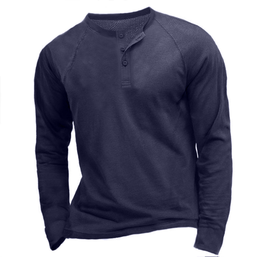 

Men's Waffle Panel Breathable Henley Collar T-Shirt