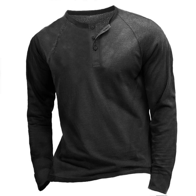 Men's Waffle Panel Breathable Chic Henley Collar T-shirt