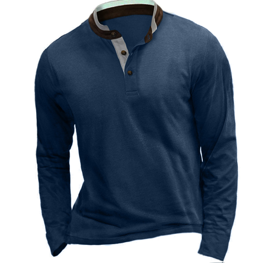 

Men's Colorblock Breathable Henley Collar T-Shirt