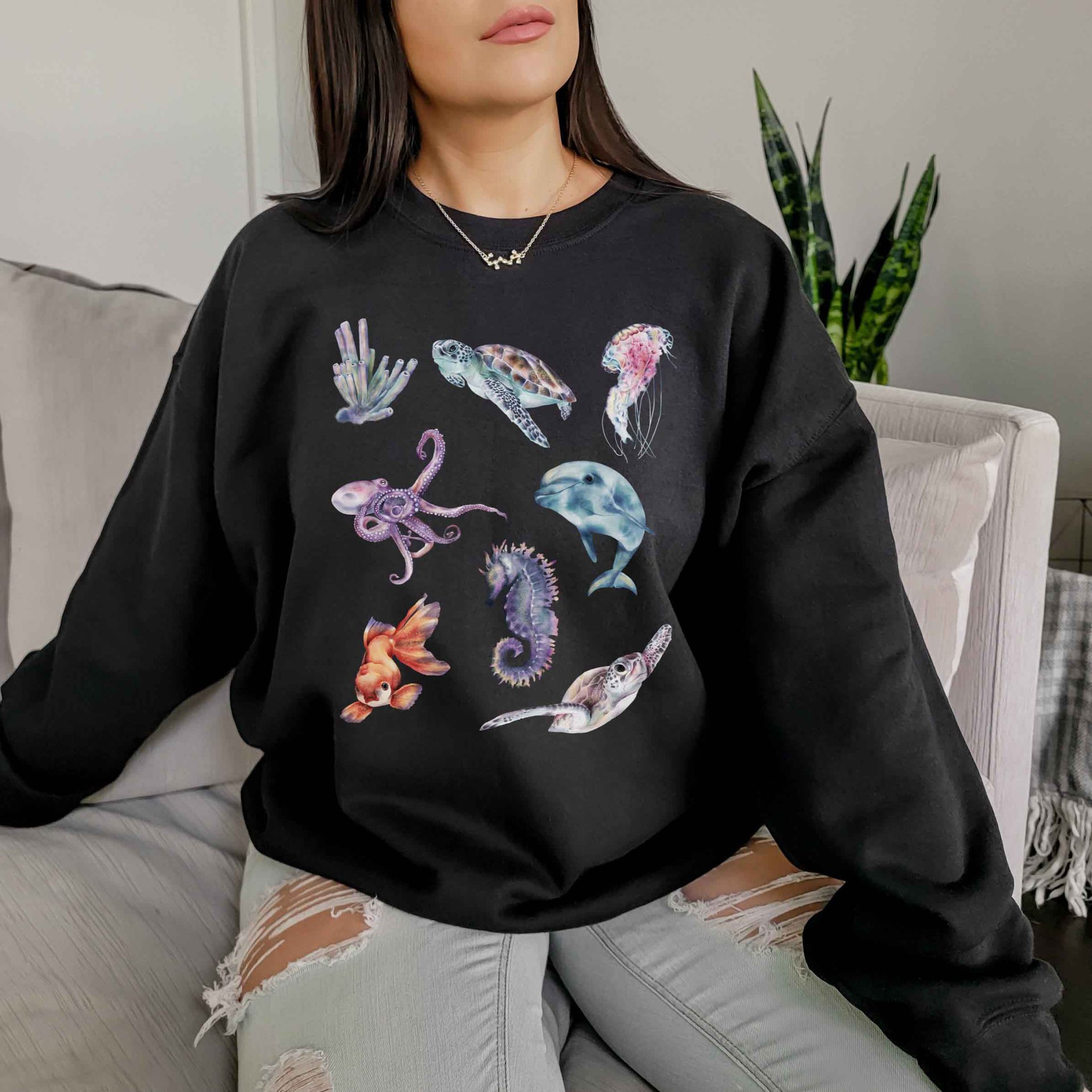 Women's Ocean Lover Marine Chic Life Print Casual Sweatshirt