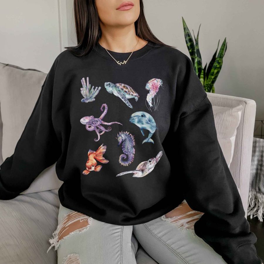 

Women's Ocean Lover Marine Life Print Casual Sweatshirt