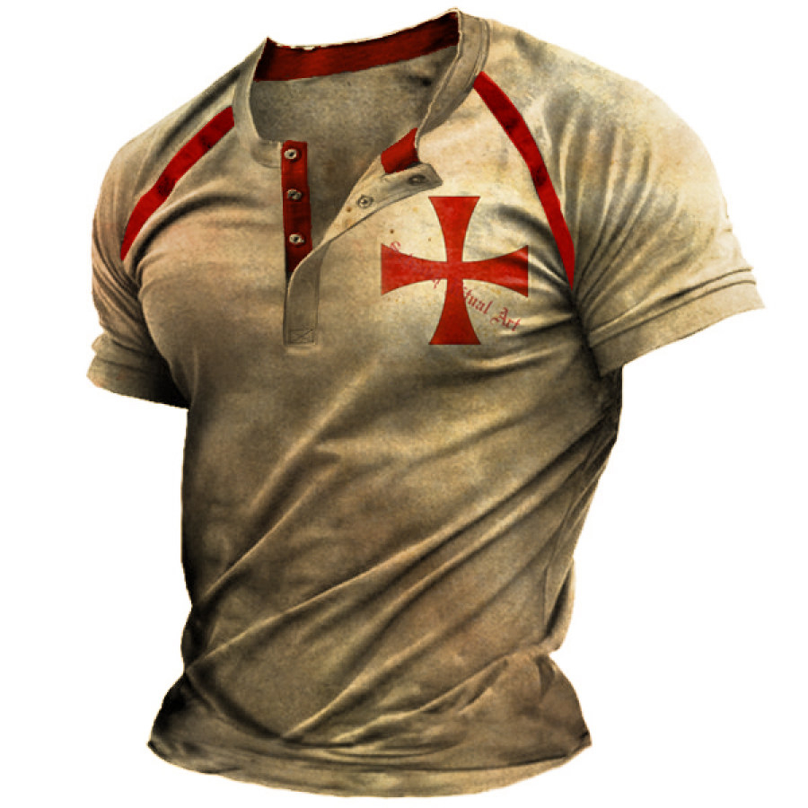 

Knights Templar Cross Men's Outdoor Zip Retro Print Tactical Polo T-Shirt