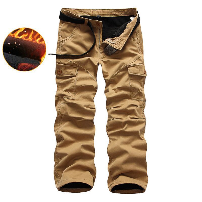 Men's Outdoor Washed Cotton Chic Washed Multi-pocket Tactical Fleece Pants