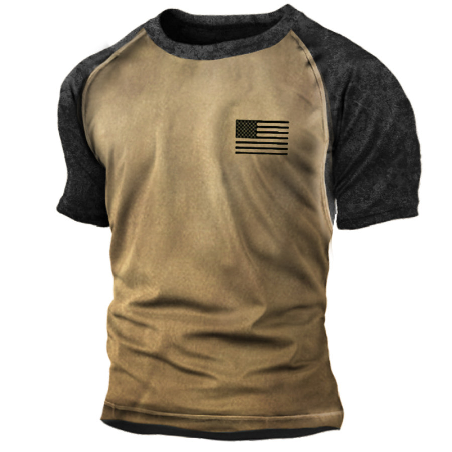 

American Flag Vintage Print Men's Outdoor Tactical Short Sleeve T-Shirt