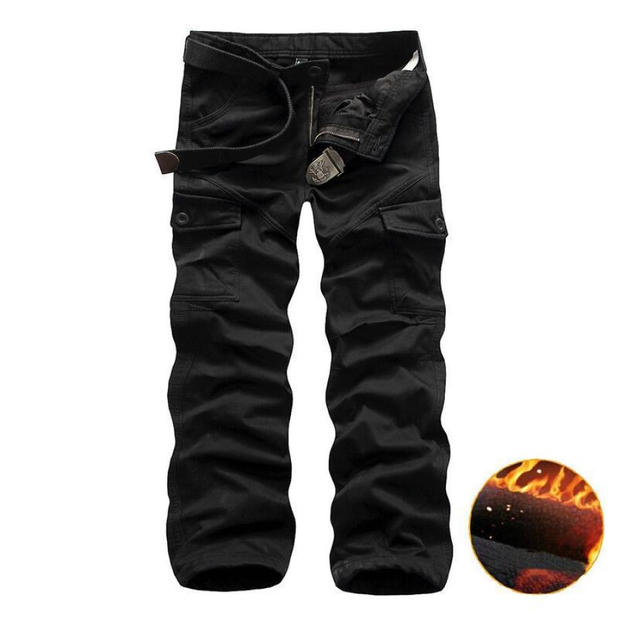 

Men's Outdoor Washed Cotton Washed Multi-pocket Tactical Fleece Pants