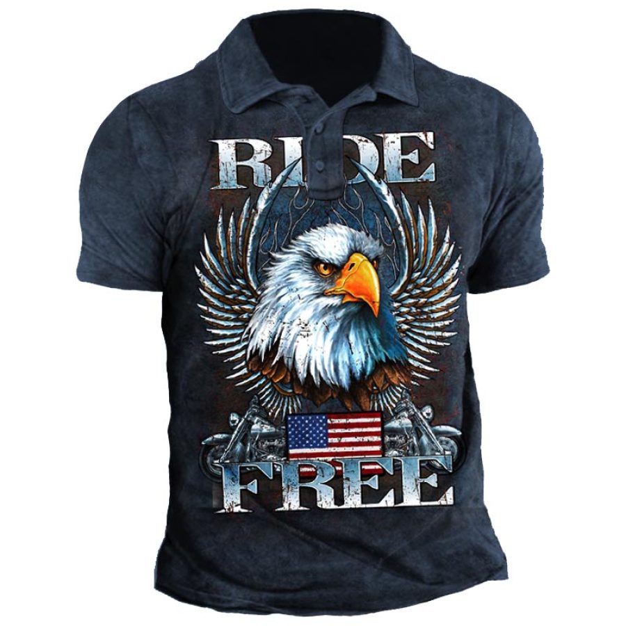 

Ride Free Men's Eagle And Motorcycle Graphic Print Polo Shirt