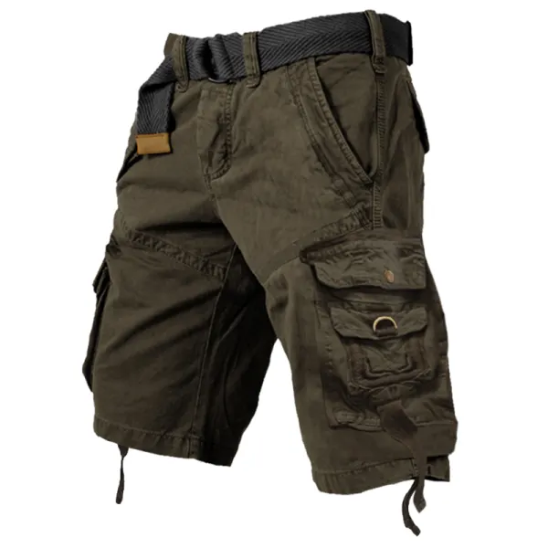 Men's Vintage Multi-pocket Drawstring Cotton Cargo Shorts - Nikiluwa.com 