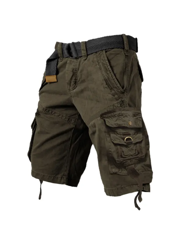 Men's Vintage Multi-pocket Drawstring Cotton Cargo Shorts - Ootdmw.com 