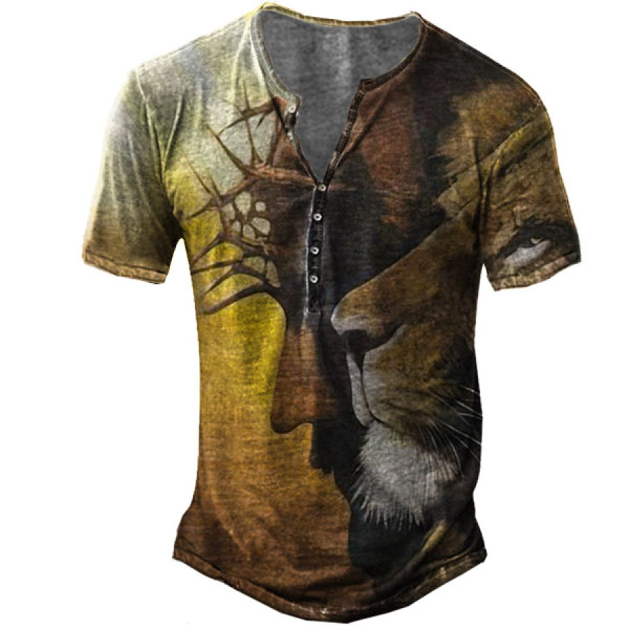 

Men's The Lion Of Judah Jesus Christ Henley T-shirt