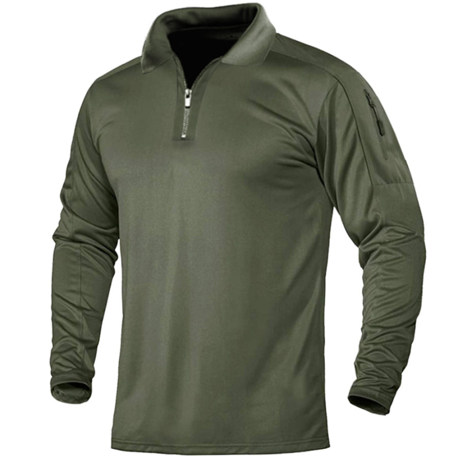 

Men's Outdoor Tactical Zip Pocket Long Sleeve Zip Polo Neck T-Shirt