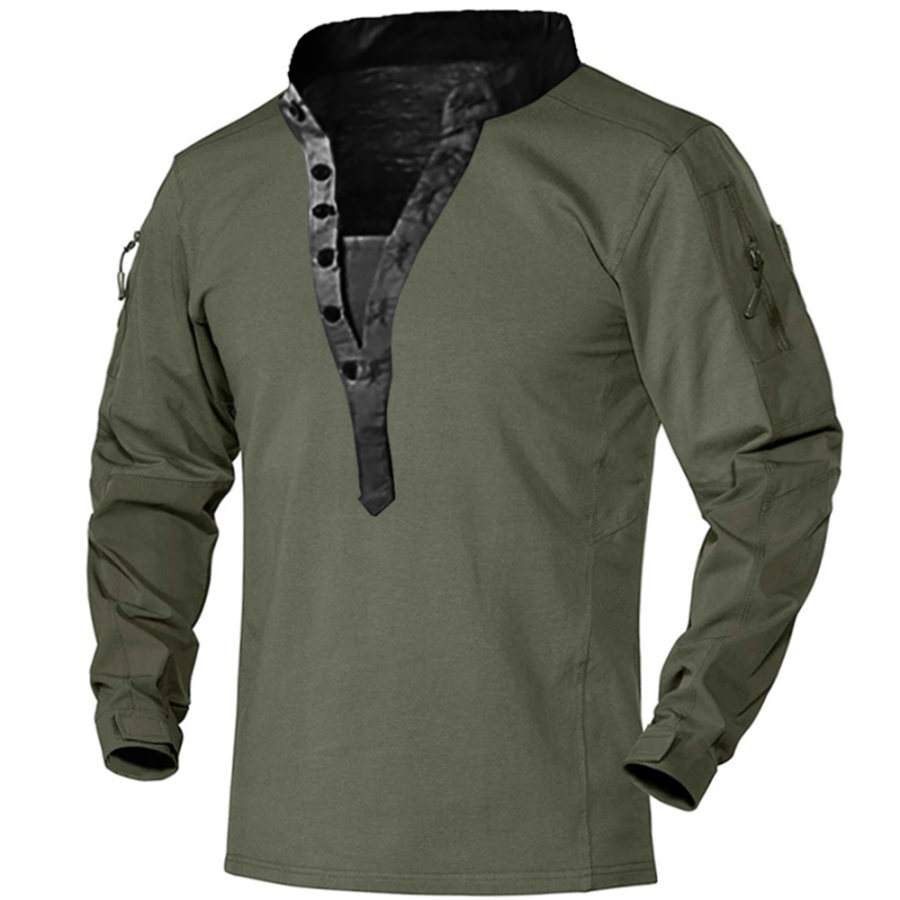

Men's Outdoor Tactical Zip Pocket Long Sleeve Henley Collar T-Shirt