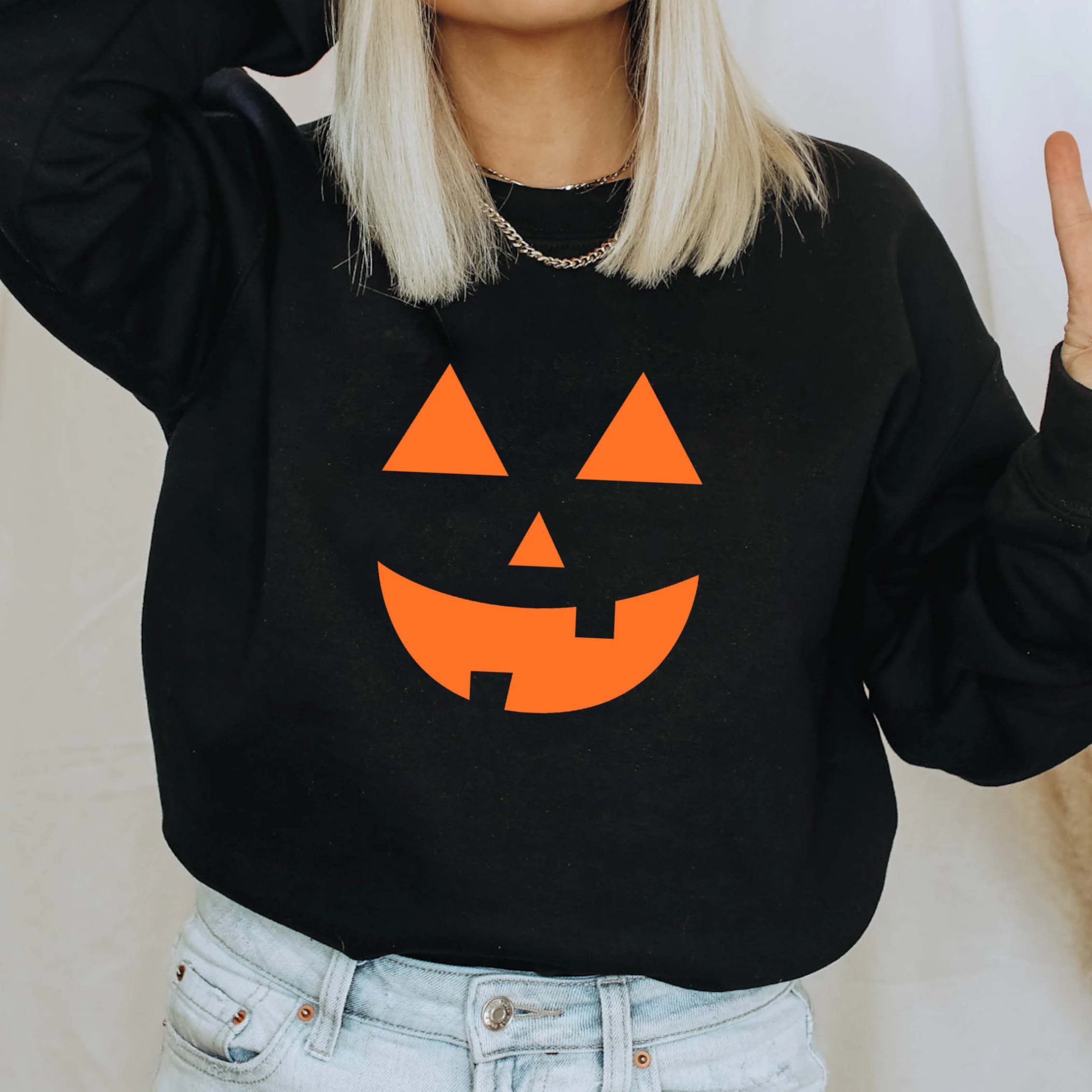 Women's Halloween Pumpkin Face Print Chic Casual Sweatshirt