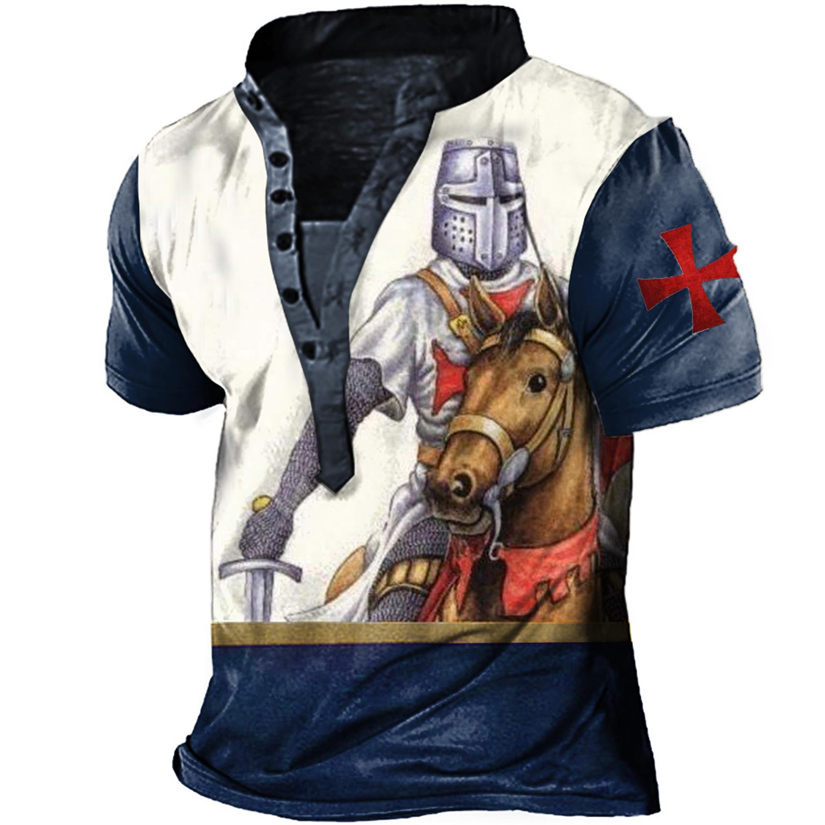Men's Outdoor Knights Templar Print Chic Henley T-shirt