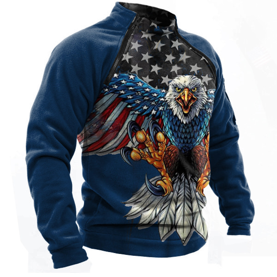 

Vintage American Flag Liberty Eagle Print Men's Mens Outdoor Fleece Tactical Sweatshirt