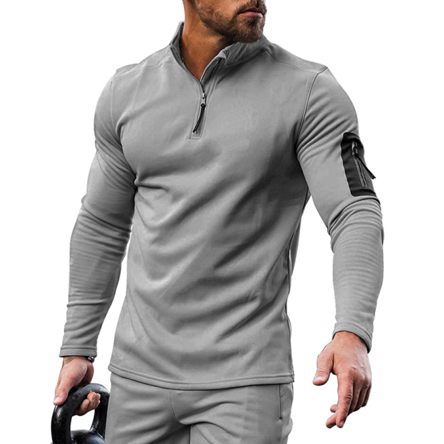 

Mens Outdoor Pocket 1/4 Zip Long Sleeve Pullover Sports Shirts