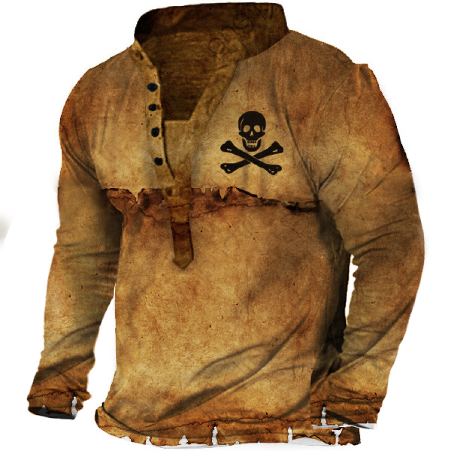 

Nautical Skull Vintage Print Men's Henley Long Sleeve T-Shirt