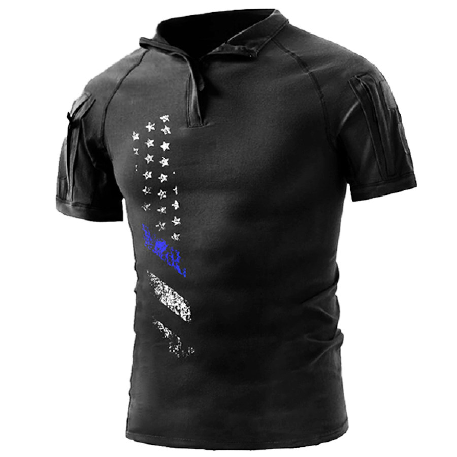 

Men's Outdoor American Flag Print Tactical Short Sleeve T-Shirt