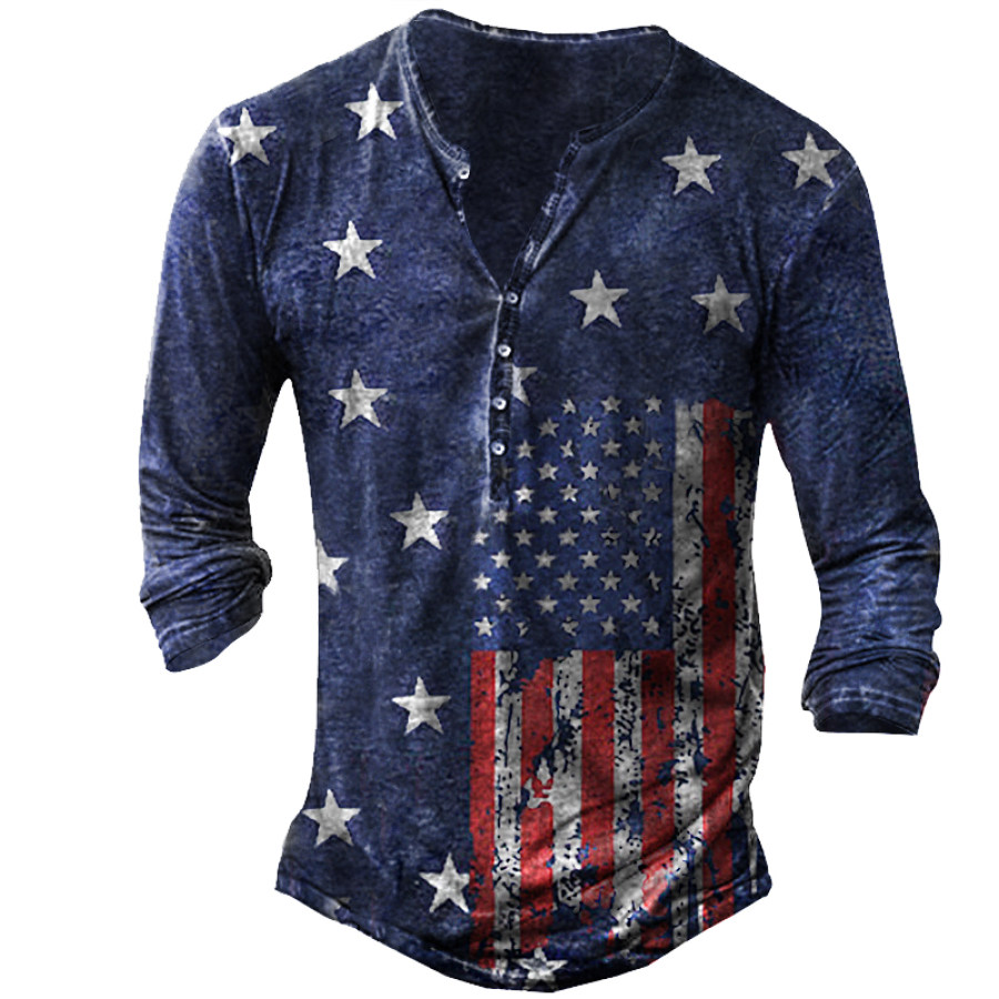 

Men's American Flag Print Henry Zero Long Sleeve T-Shirt