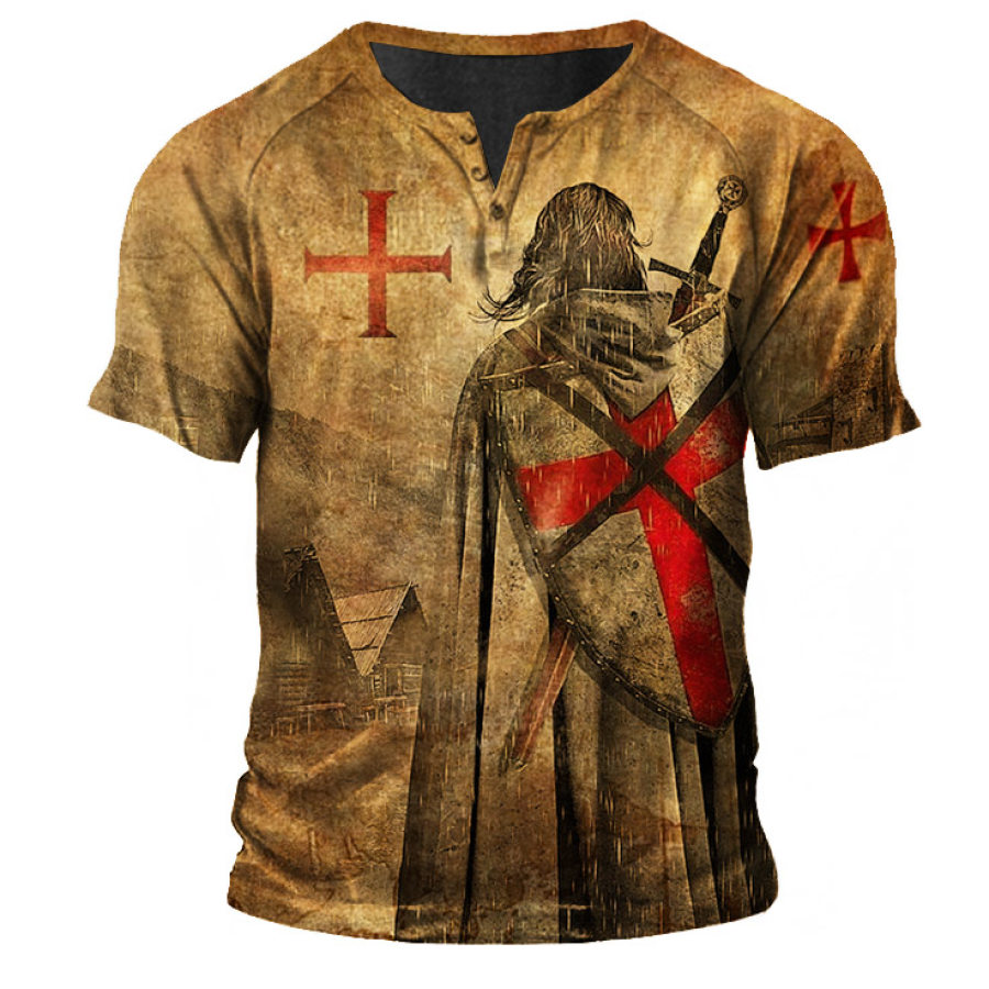 

Men's Vintage Knights Templar Cross Print Henley T-Shirt