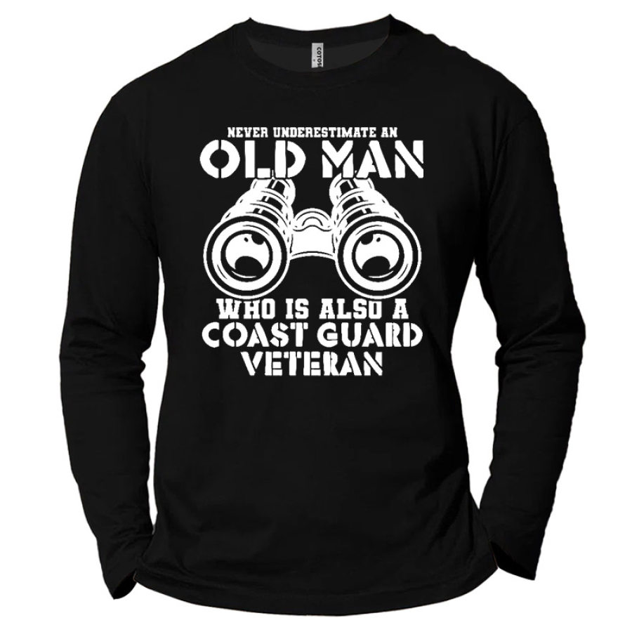 

Men's Old Man Coast Guard Veteran Print Cotton Long Sleeve T-Shirt