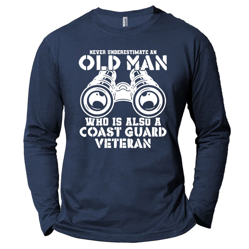 Men's Old Man Coast Chic Guard Veteran Print Cotton Long Sleeve T-shirt