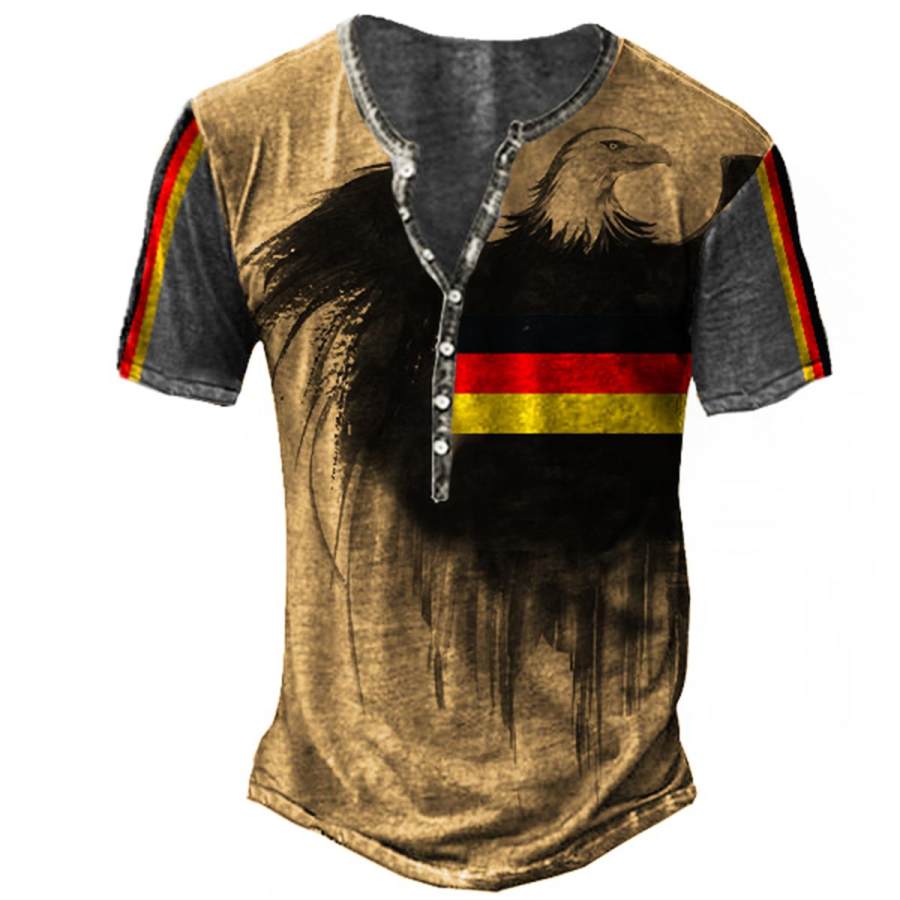 

Men's Outdoor German Flag Eagle Print Henley T-Shirt