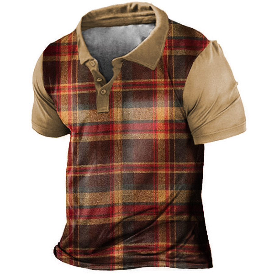 

Men's Vintage Check Print Polo T-Shirt