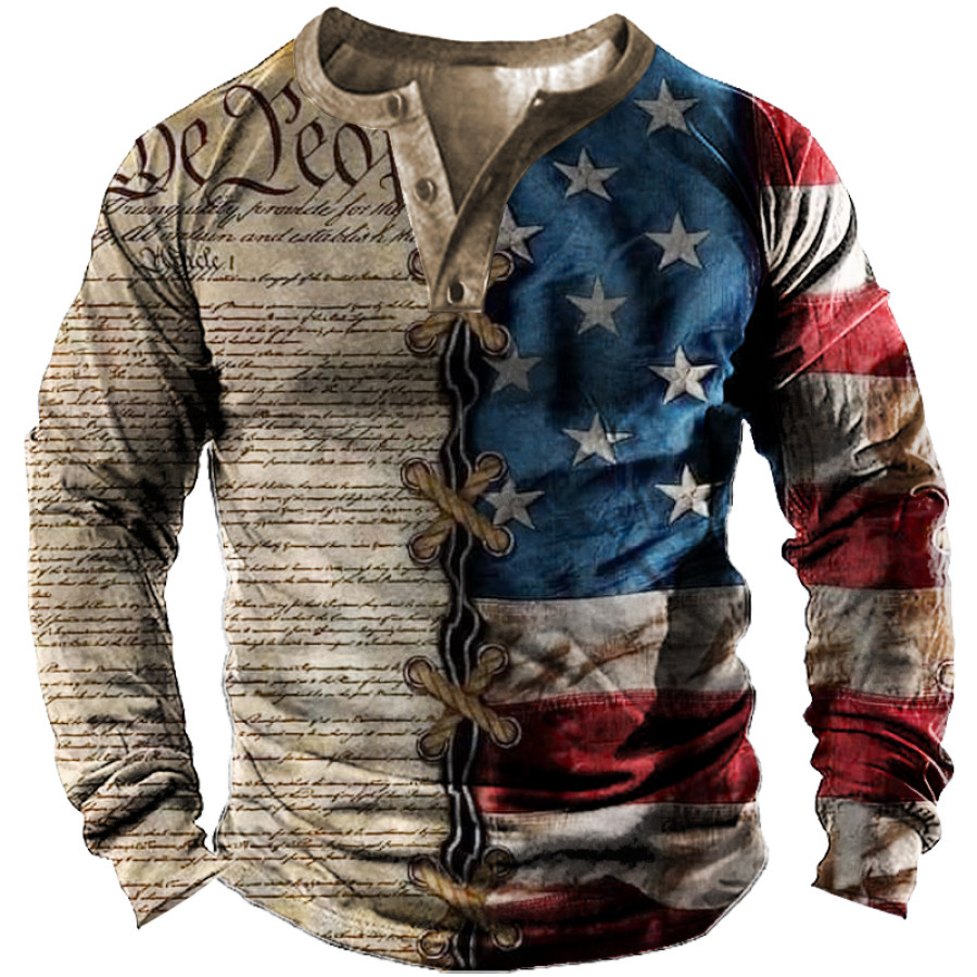 

Men's American Flag Vintage Henley T-Shirt