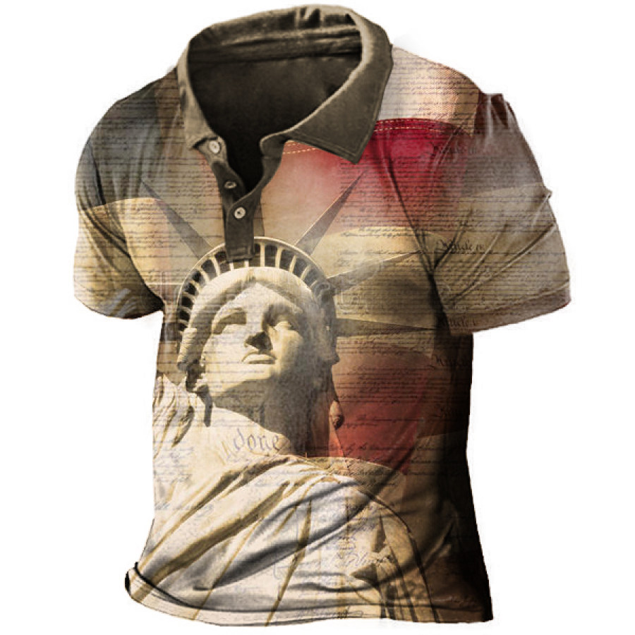 

American Flag Statue Of Liberty Print Men's Polo Shirt