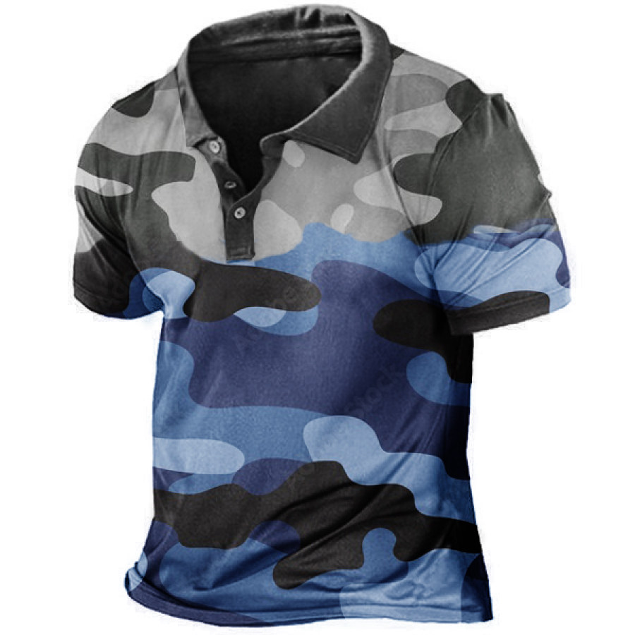 

Abstract Navy Camouflage Print Men Outdoor Polo Shirt