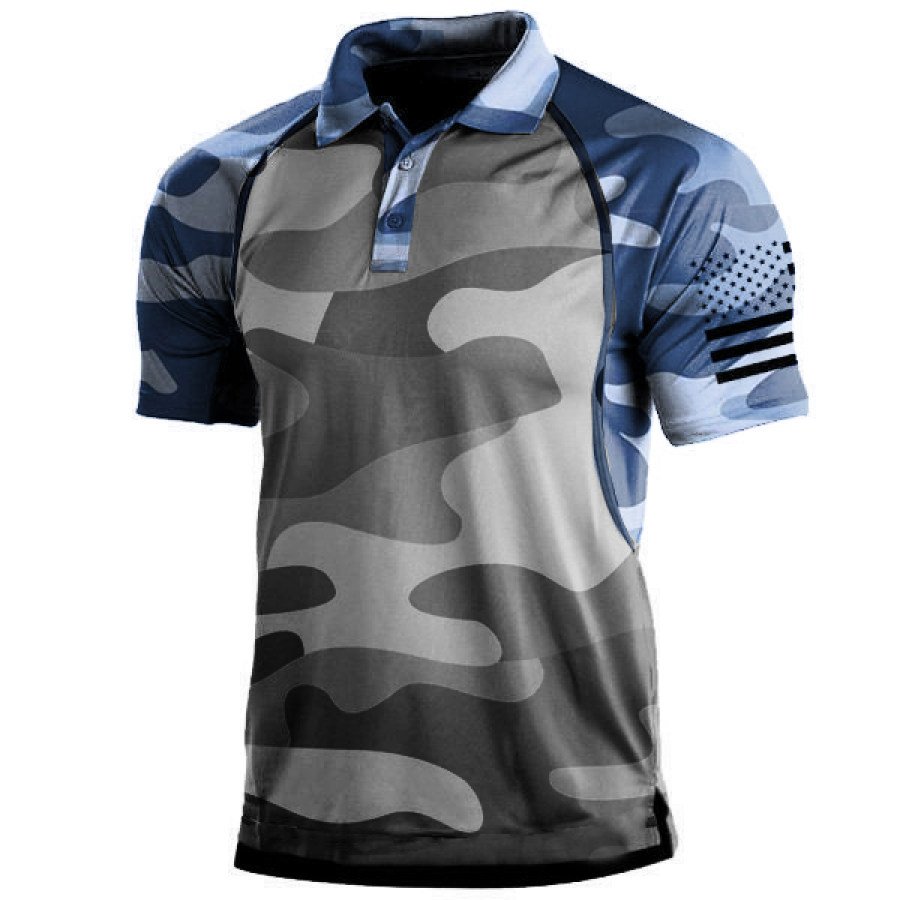 

Abstract Navy Camouflage Print Men Outdoor Polo Short Sleeve Shirt