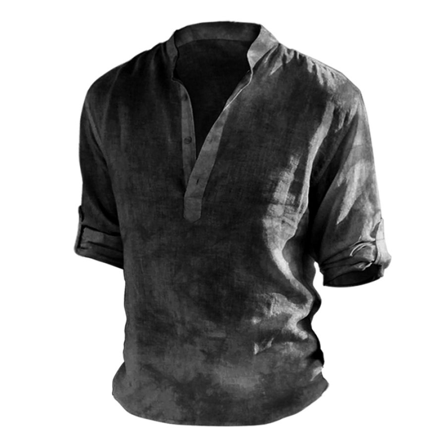 

Men's Casual Comfort Long Sleeve Tie Dye Printed Henley T-Shirt